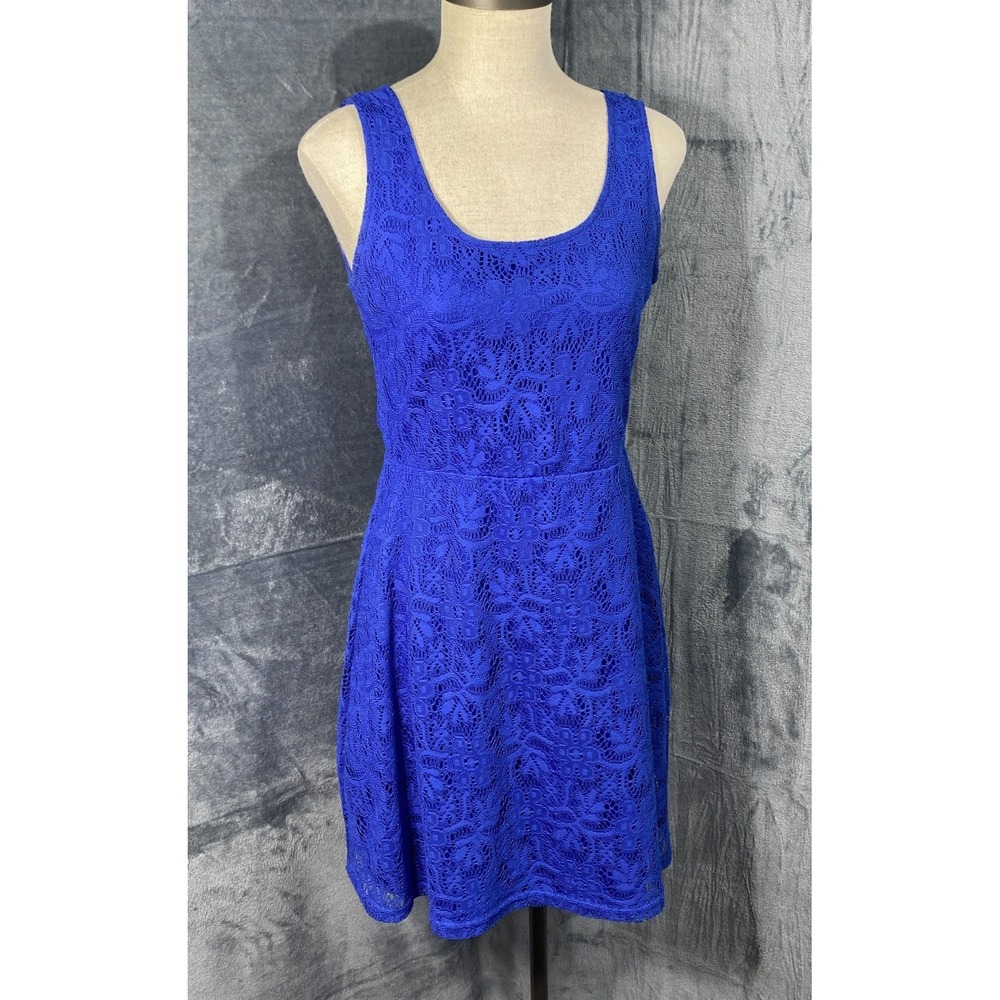 Womens Small Royal Blue Lace Fit Flare Dress Sleeveless Cocktail Party Formal